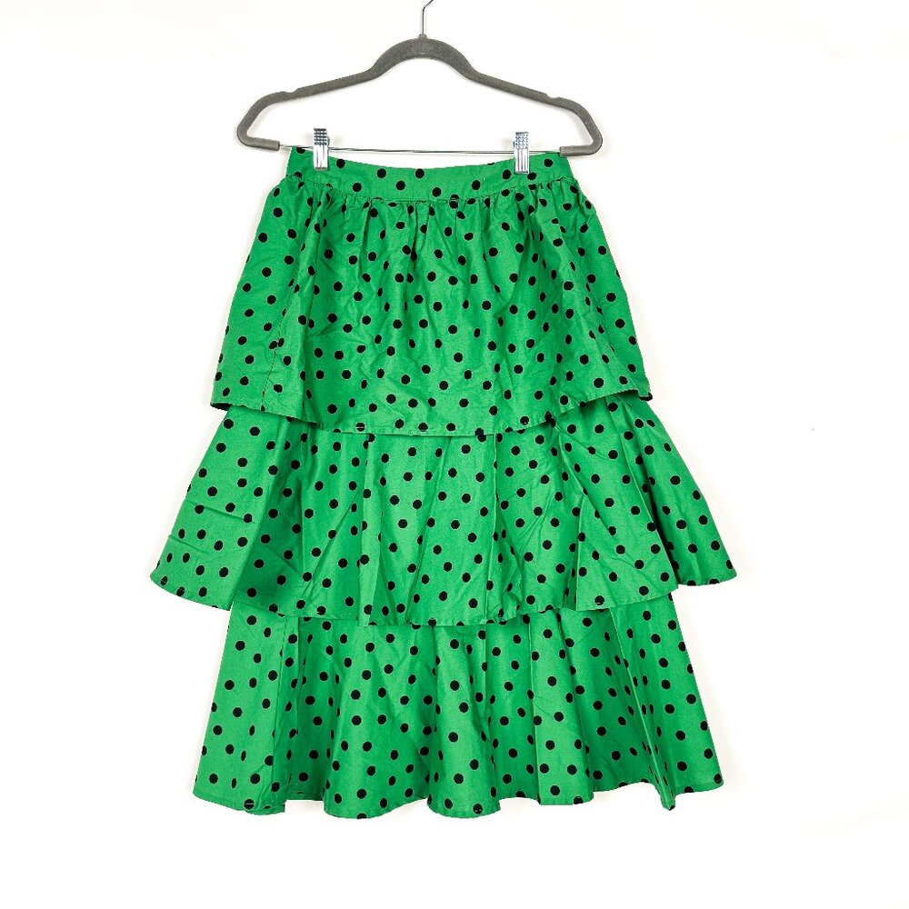 Kelly Green & Black Polkadot Tiered Midi Skirt Size 2
